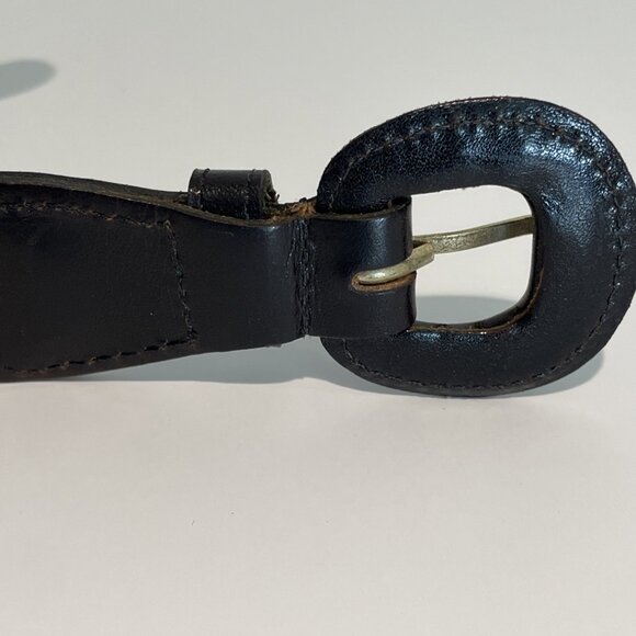 Vintage 80s RITZ Loop Link Belt Women's Medium Dark Brown Leather Covered Buckle - Picture 5 of 11